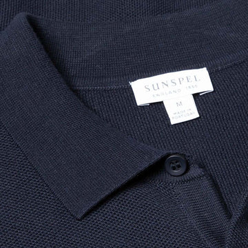 Sunspel Fine Knit Polo Shirt Navy Sunspel