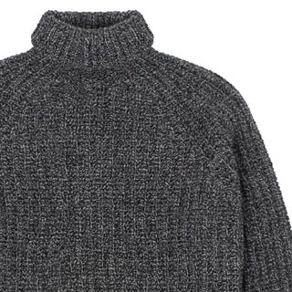 Sunspel Womens Chunky Roll Neck Jumper Black / Grey Twist Sunspel