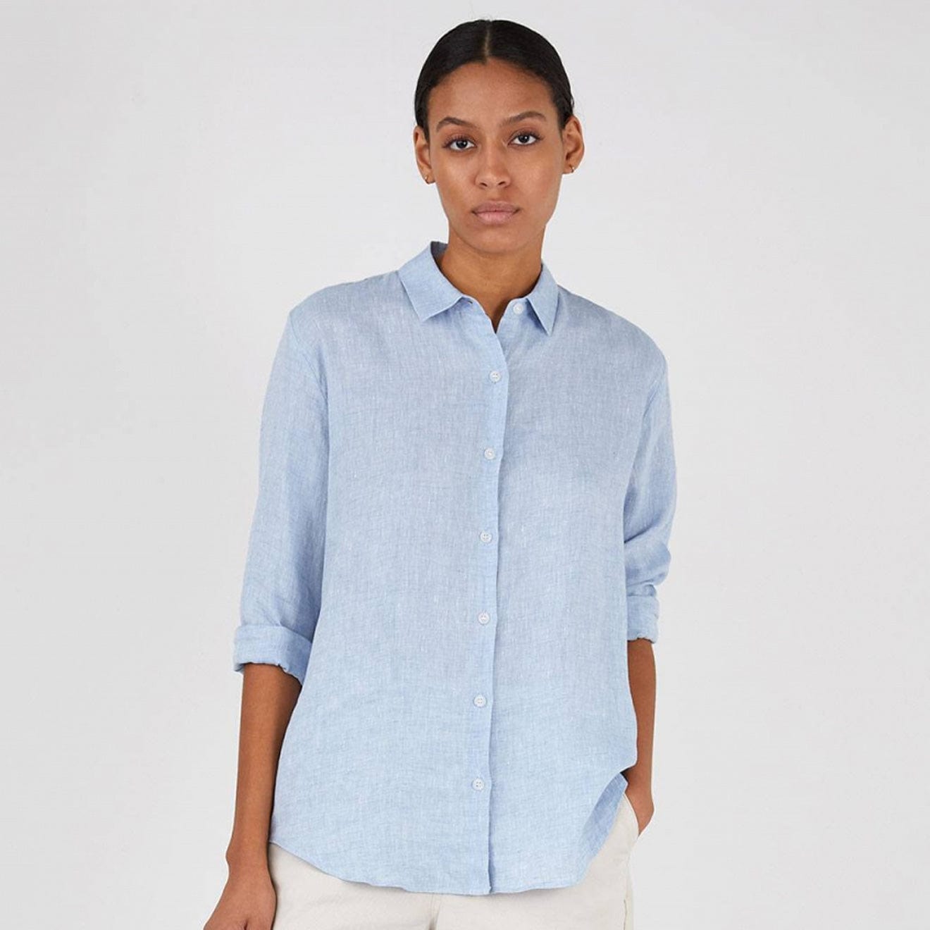 Sunspel Womens LS Linen Shirt Blue Mist Sunspel