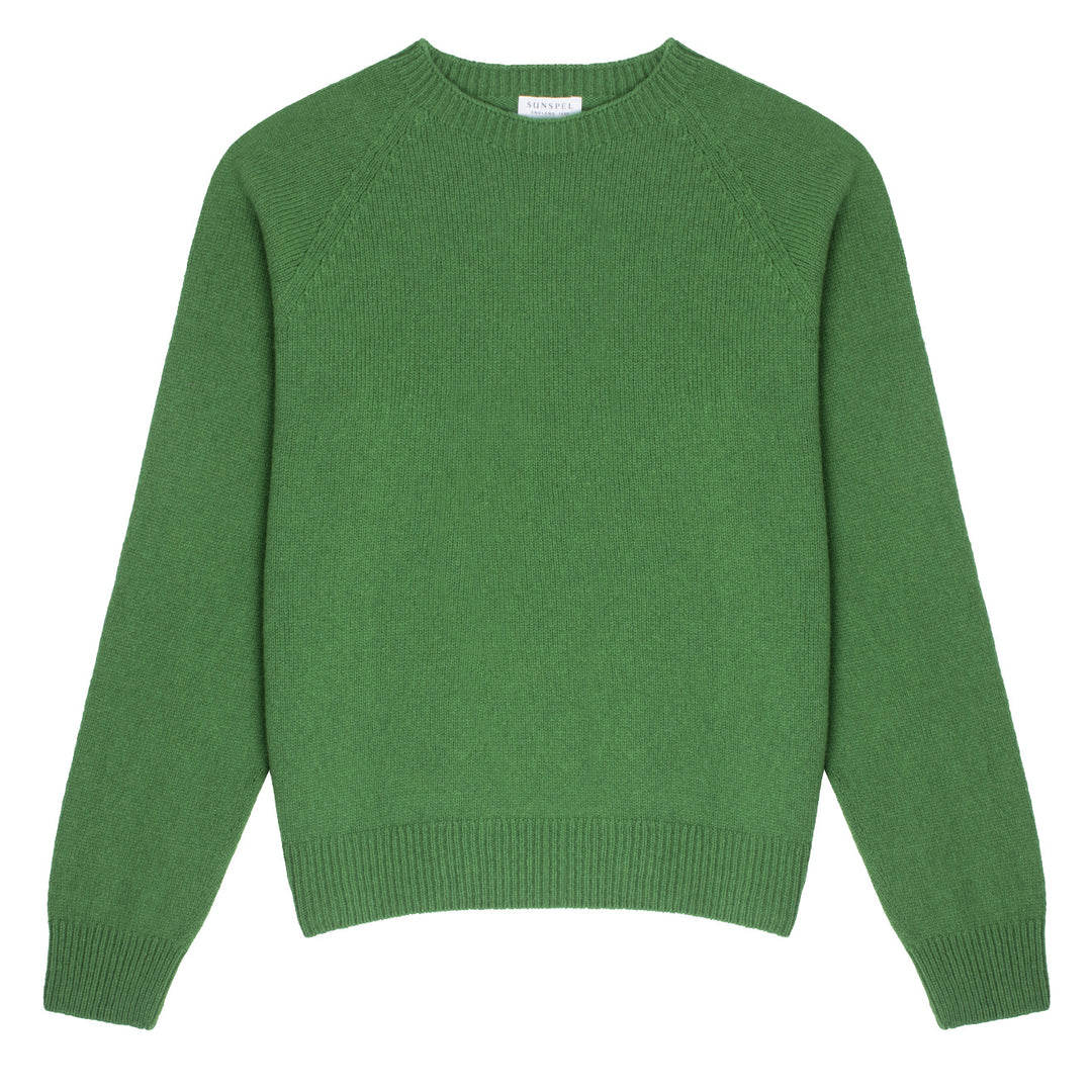 Sunspel Womens Lambswool Crew Neck Jumper Bright Green Sunspel