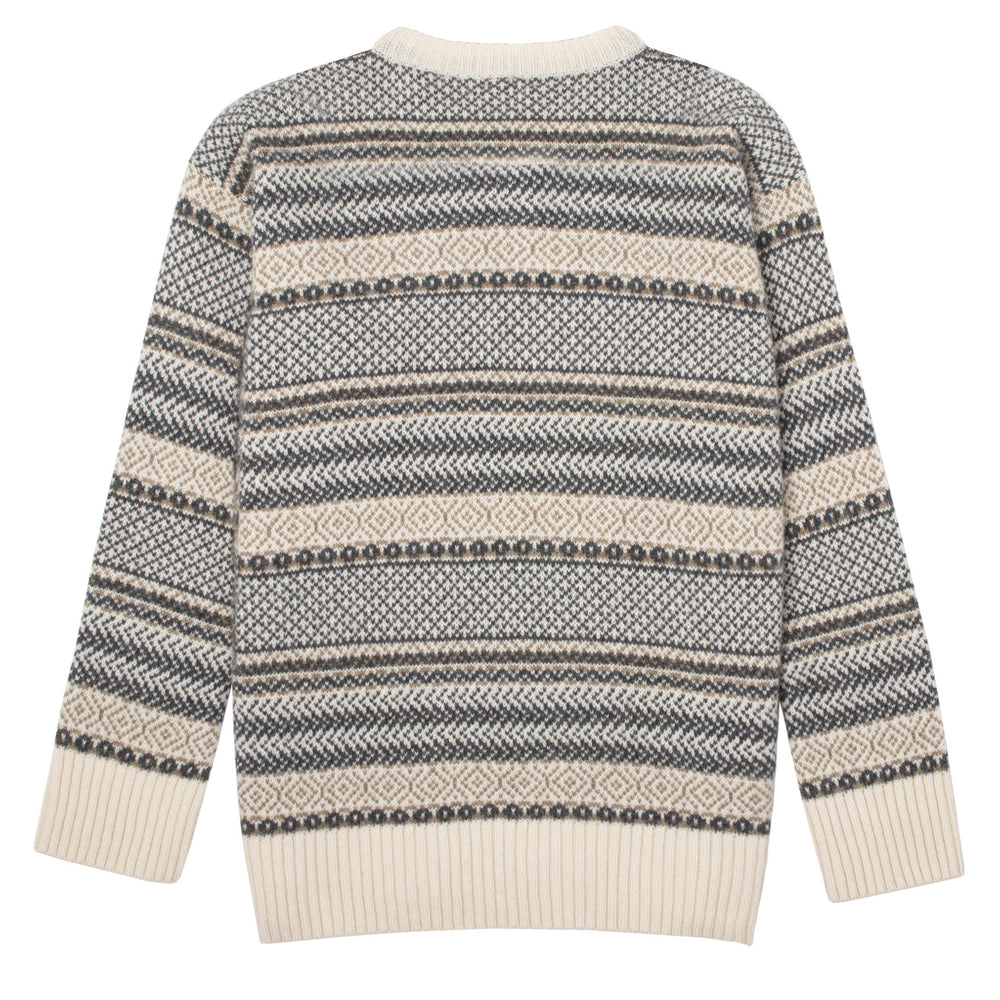 Sunspel Womens Lambswool Fairisle Jumper Ecru / Camel / Charcoal Fairisle Sunspel