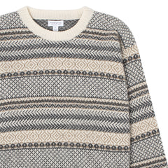 Sunspel Womens Lambswool Fairisle Jumper Ecru / Camel / Charcoal Fairisle Sunspel