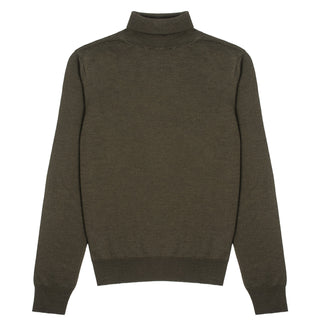 Sunspel Womens Merino Silk Roll Neck Sweater Dark Moss Sunspel