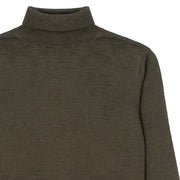 Sunspel Womens Merino Silk Roll Neck Sweater Dark Moss Sunspel
