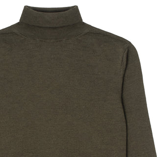 Sunspel Womens Merino Silk Roll Neck Sweater Dark Moss Sunspel
