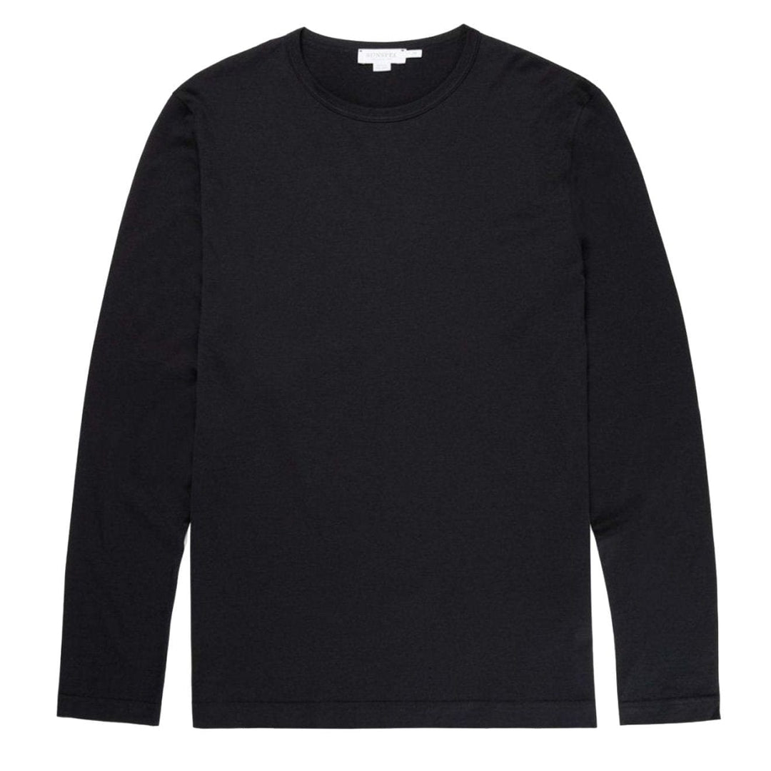 Sunspel Long Sleeve Crew Neck T-Shirt Black Sunspel