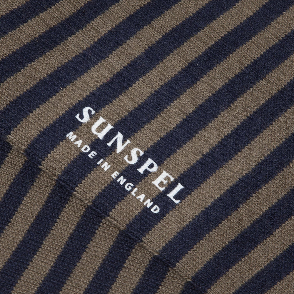 Sunspel Long Staple Cotton Socks Navy / Dark Moss English Stripe Sunspel
