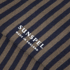 Sunspel Long Staple Cotton Socks Navy / Dark Moss English Stripe Sunspel