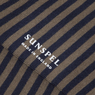 Sunspel Long Staple Cotton Socks Navy / Dark Moss English Stripe Sunspel