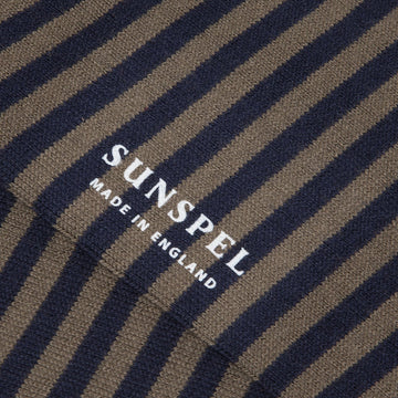 Sunspel Long Staple Cotton Socks Navy / Dark Moss English Stripe Sunspel