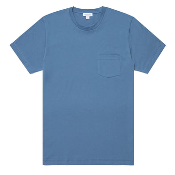Sunspel Riviera Pocket Crew Neck T-Shirt Bluestone Sunspel