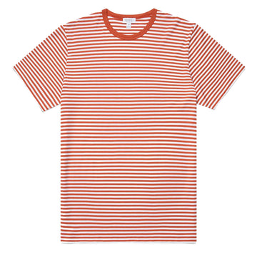 Sunspel S/S Crew Neck T-Shirt White / Burnt Sienna English Stripe Sunspel