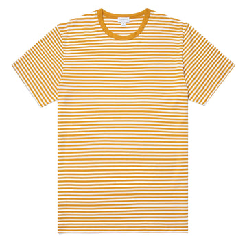 Sunspel S/S Crew Neck T-Shirt White / Cider English Stripe Sunspel