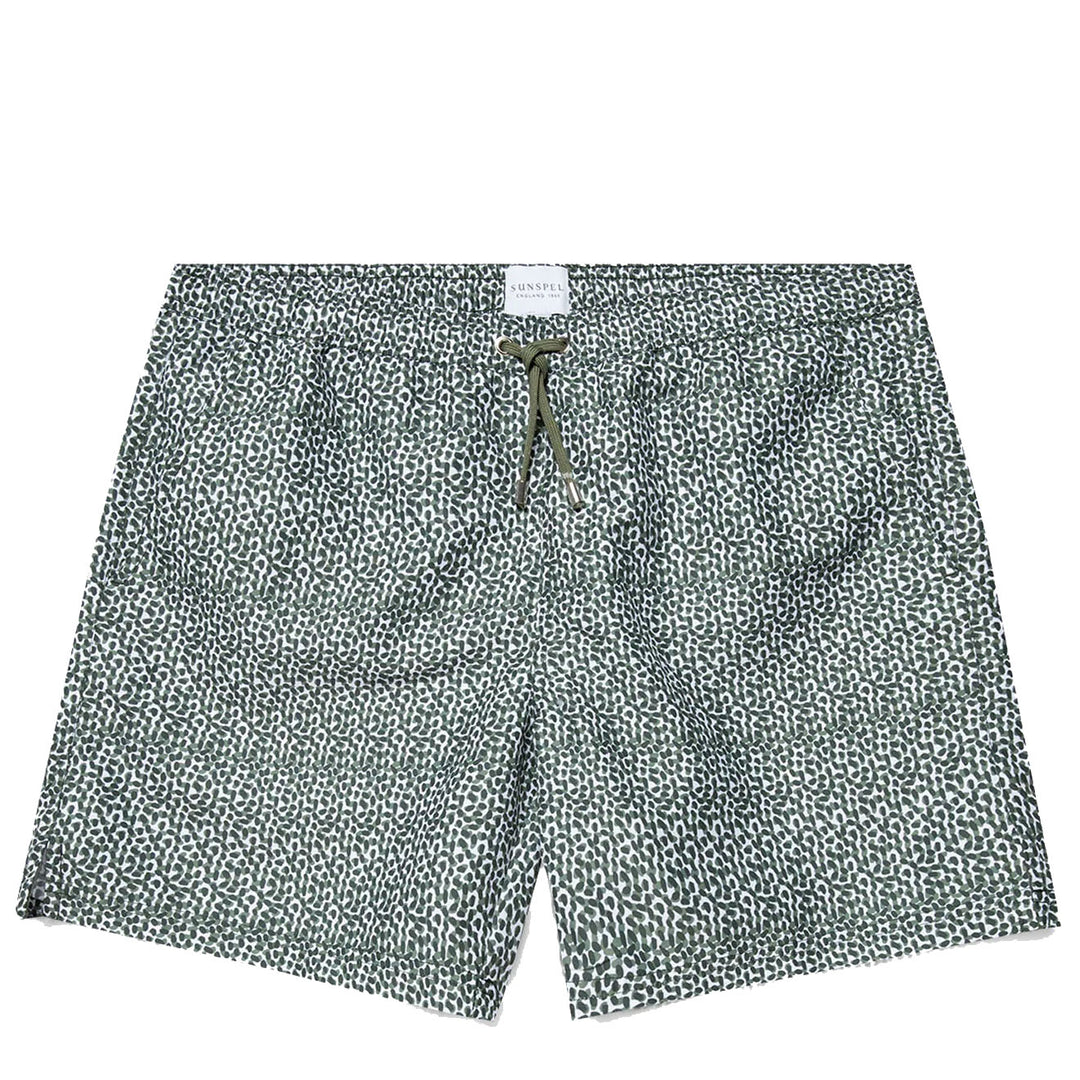 Sunspel Swim Shorts Green Painted Spot Print Sunspel